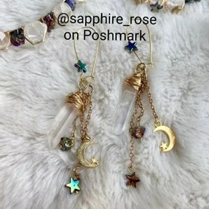 Crystals Titanium Stars Gold Moons Boho Womens Earrings Celestial Jewelry & Gift